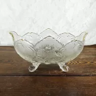 Vintage Long Glass Fruit Bowl with Four Short Feet