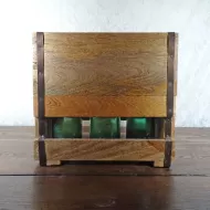 Vintage 6 Bottle Wood Box Caddy with Metal Straps