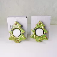 Two Christmas Tree Ceramic Tealight Candle Holders