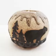 Bears in the Woods Round Ceramic Tealight Candle Holder