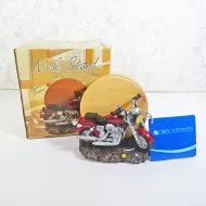 Motorcycle Figurine and Bamboo Coasters Set