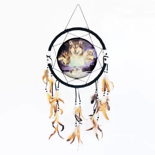 Wolves Surrounding a Moon Filled Sky Dream Catcher