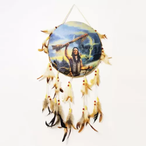 Indian Raising a Ceremonial Stick Drum Style Dream Catcher