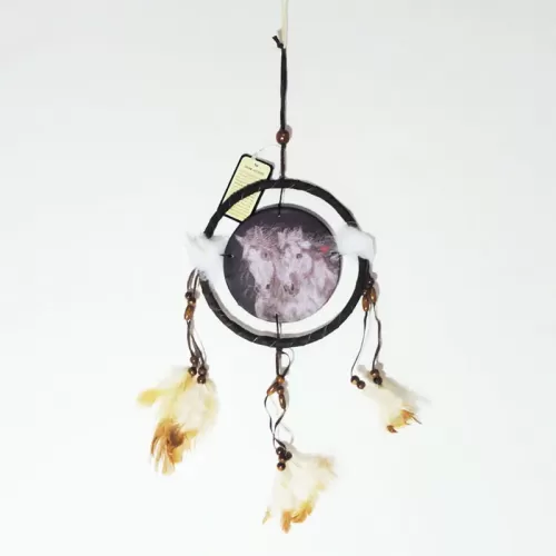 Two Wild Horses Red Feather in Mane Dreamcatcher