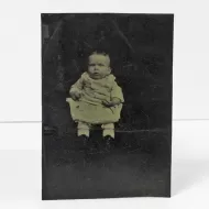 Antique Tintype Photo Scared Baby with Hidden Mother