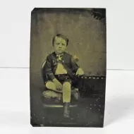 Antique Tintype Photo Bored Boy with Blank Stare