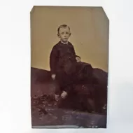 Antique Tintype Photo Boy Wearing Striped Socks