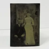 Antique Tintype Photo Man and Woman in White Dress