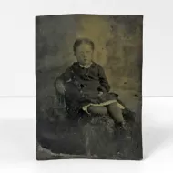 Antique Tintype Photo Little Girl Leaning Back in Chair