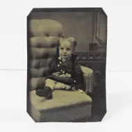 Antique Tintype Photo Little Girl Sitting in a Big Chair