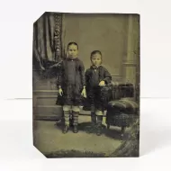Antique Tintype Photo Two Girls Standing Holding Hands