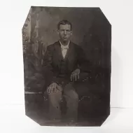 Antique Tintype Photo Man Sitting Fingers Spread Apart
