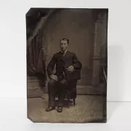 Antique Tintype Photo Man Sitting on a One Armed Chair