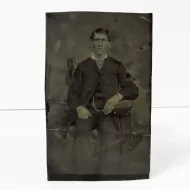 Antique Tintype Photo Man Wearing a Watch Chain