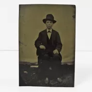 Antique Tintype Photo Sitting Man Wearing a Big Hat