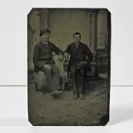 Antique Tintype Photo Two Men Wearing Bowler Hats Sitting