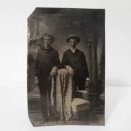 Antique Tintype Photo Two Men Standing Wearing Big Hats