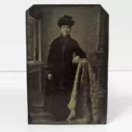 Antique Tintype Photo Woman Standing Wearing a Fancy Hat