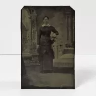 Antique Tintype Photo Woman with Arm on a Highback Chair