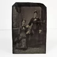 Antique Tintype Photo Two Women Standing and Sitting