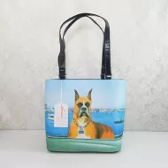 Boxer Dog Standing on a Boat Shoulder Tote Bag
